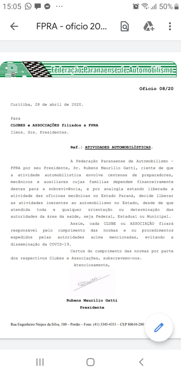 Federação Paranaense libera autódromos e kartódromos para treinos